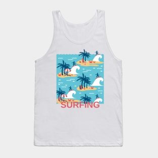 Enjoy Blue Surfing Cartoon Illustration Tank Top